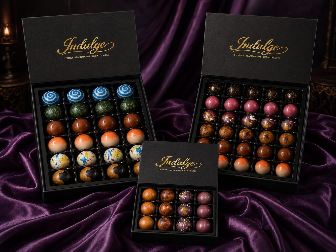Signature boxes of handpainted bonbons