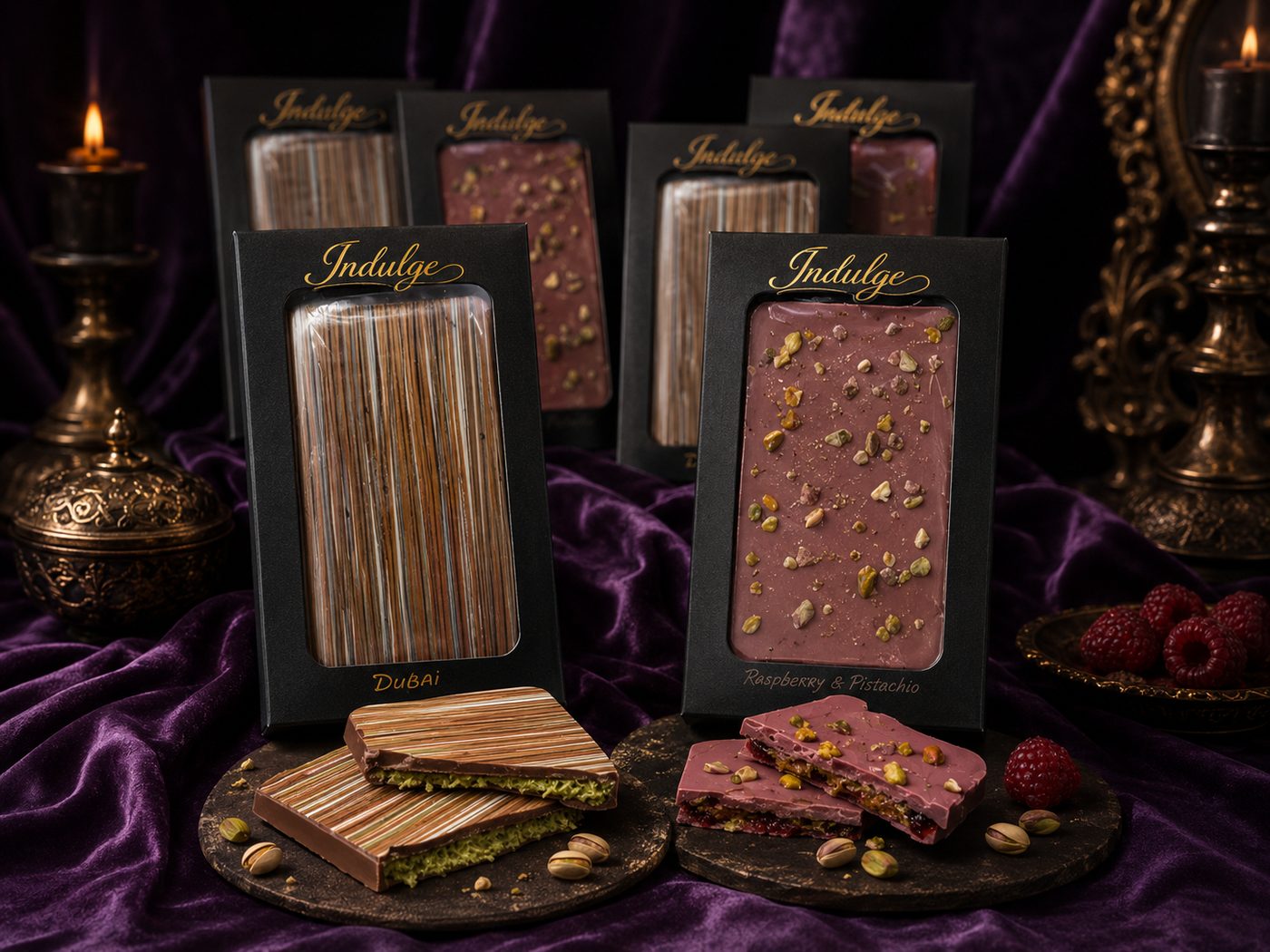 Dubai and raspberry & pistachio bars